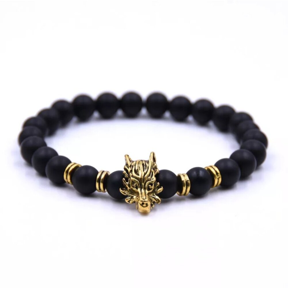 Men Lava Stone Gold Dragon 8mm Gemstone Beads Bracelets